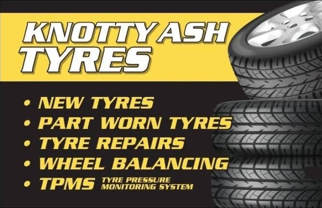 The Knotty Ash Tyres sign: new tyres, part worn tyres, tyre repairs, wheel balancing and TPMS